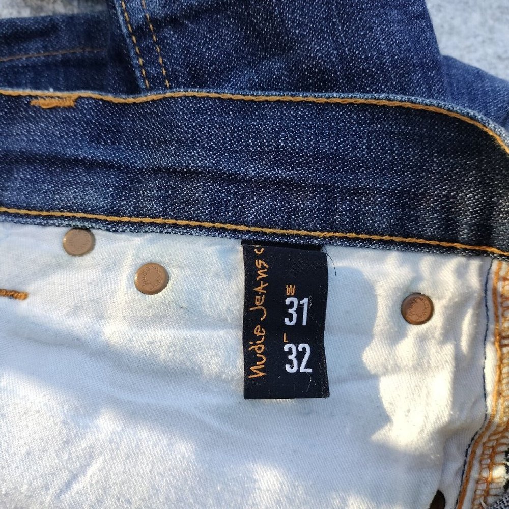 Nudie Mens Jeans Blue Denim Slim Jim Straight Leg Cotton Made in Italy Size 31 - Picture 8 of 14